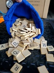 4 Gc Vtg 8 lbs Wood Scrabble Tiles From Brown box