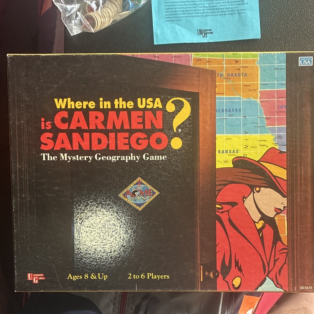 University Games Carmen Sandiego Mystery Geography Map Board Game 1993 UG1410