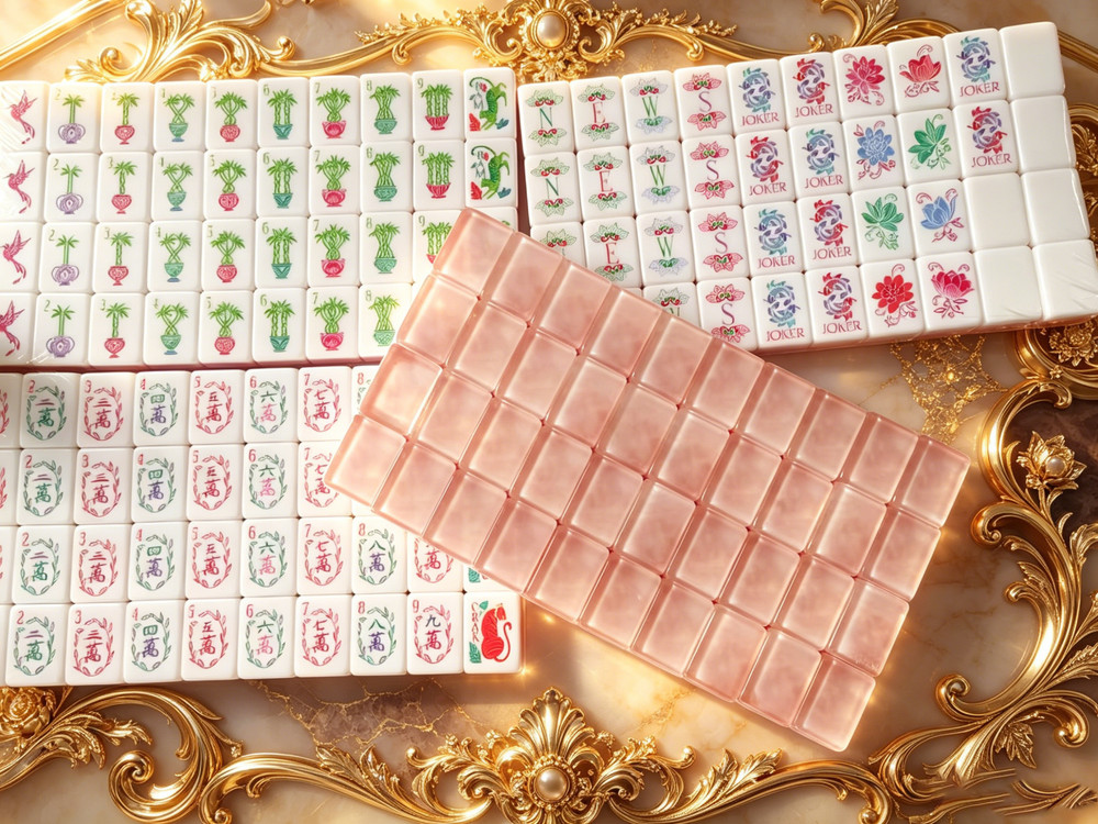 Brand New Upgraded Pink White Pearl Acrylic American Mahjong Set, 160 Tiles