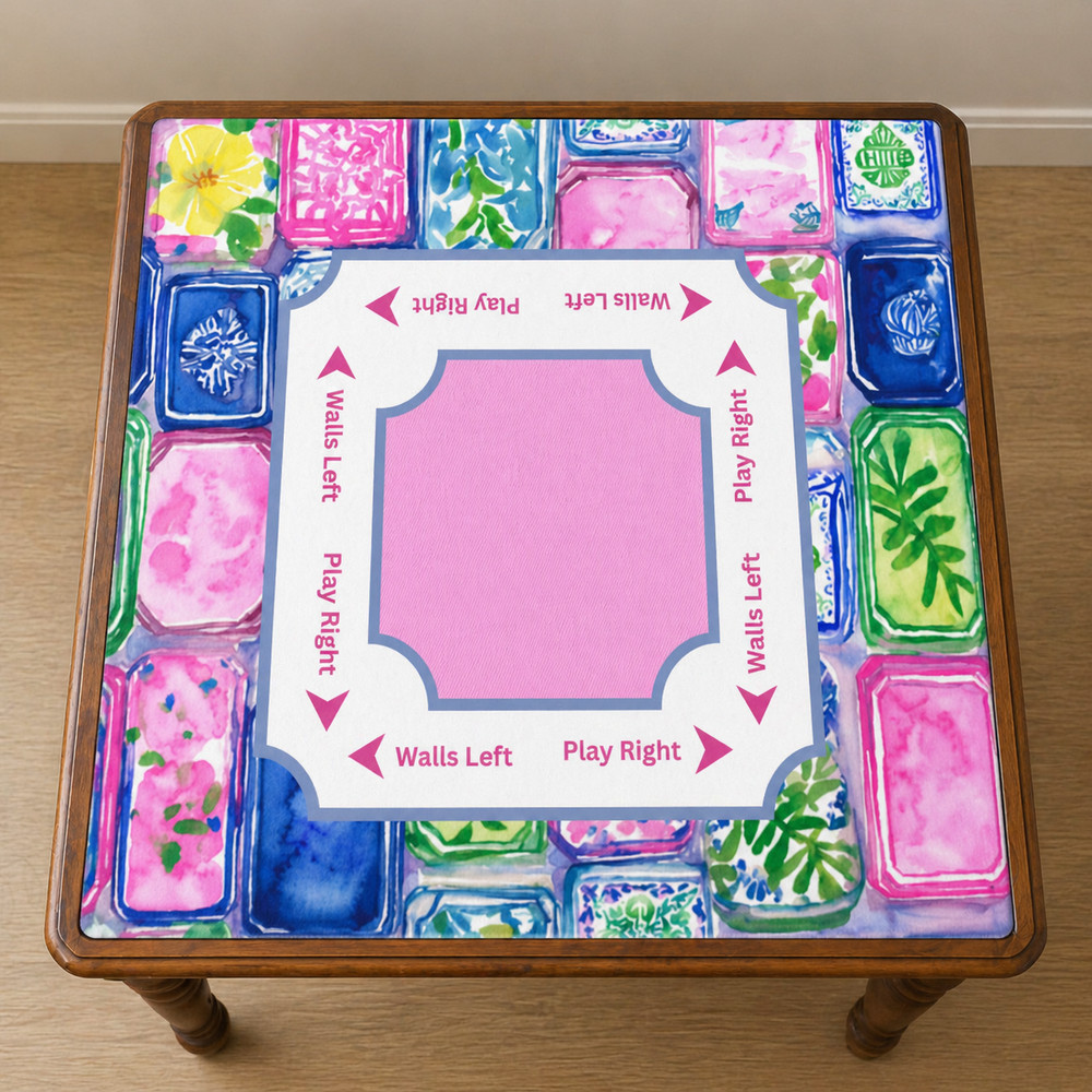 Colorful Mahjong Mat 33″x33″ Pink Floral Non-Slip Game Mat 3mm