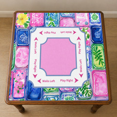 Colorful Mahjong Mat 33″x33″ Pink Floral Non-Slip Game Mat 3mm