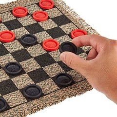 3-in-1 Mini Checkers Rug + Classic & Mega Tic Tac Toe – Portable 12×12 inches