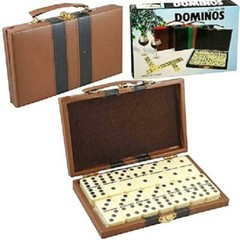 DOMINOES DOUBLE SIX LEATHERETTE CASE STANDARD SIZE TILE THICK 28 PC DOMINO GAME