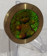 Vintage 1990s Angry Teddy Bear Brass Hologram Sticker Slammer Pog