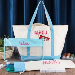 Sunnymove 3 Pcs Empty Mahjong Canvas Bag Gift Embroidered American Mahjong Set