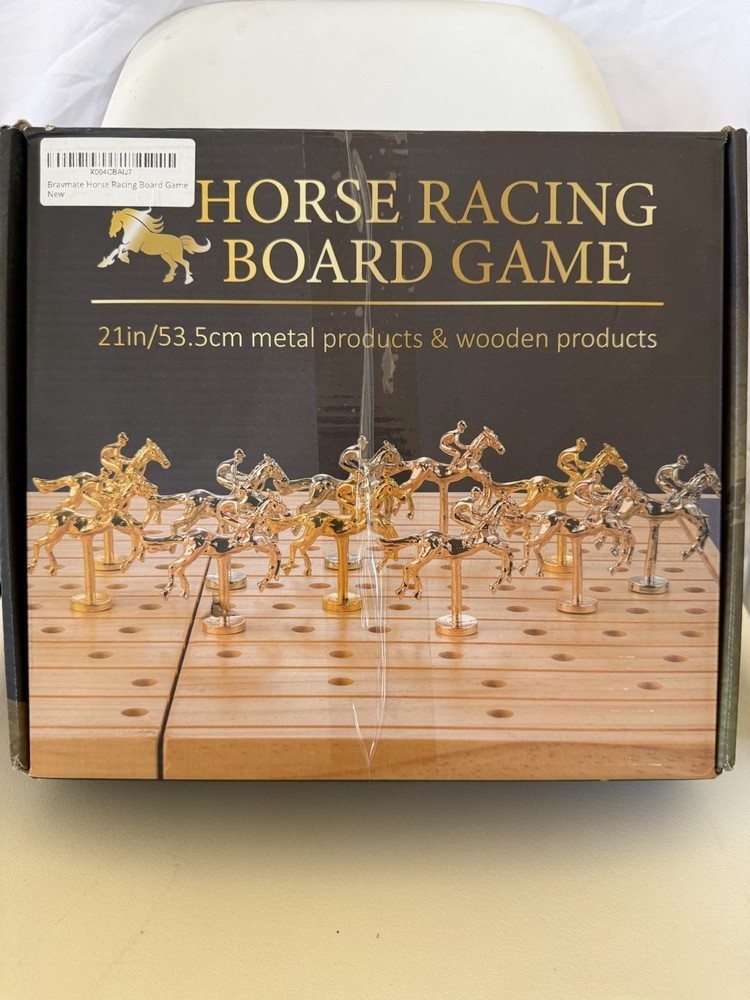 Horse Racing Board Game Wooden Board w/ Metal Horses 21in (53.5cm) HRB01