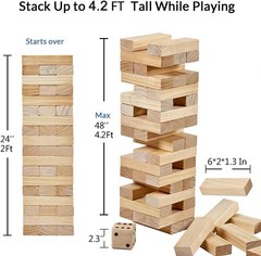 Giant Tumble Tower Stack Game – 54 Wooden Blocks, Grow to 4.2ft, Family & Par…