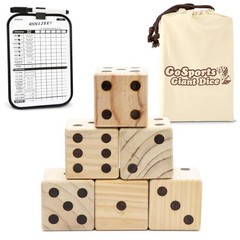 Gosports Giant 2.5 Inch Wooden Playing Dice Set Rollzee Scoreboard Includes 6