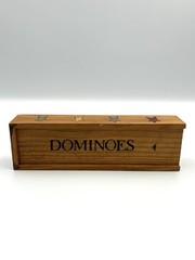 vintage 1998 domino set with wooden box black with multicolored stars