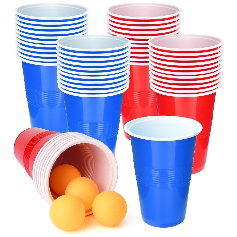 Cup Pong Game Set – 22 Plastic Party Cups & 4 Ping Pong Balls for Gifts