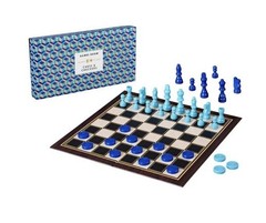 NEW Ridley’s Games Room Chess & Checkers Board Game Size Folding Turquoise Blue