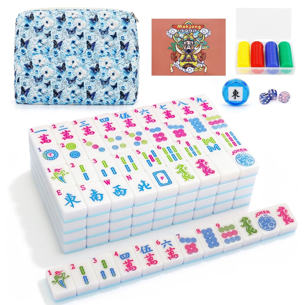 Jolitac American Mahjong Game Set, 166 Premium 10 inches x 3 inches, Blue