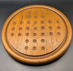 Wood Solitaire Marble Game Board, Solid Hardwood Hand Made