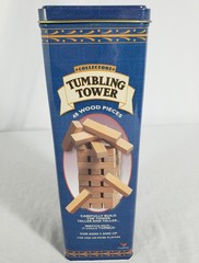 Tumbling Tower by Cardinal 48 Stacking Wood Pieces Metal Tin Used 5 & Up 1999