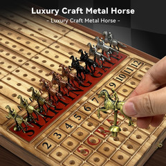 Large 23 Inches Horse Racing Board Game with 11 Luxury Metal Horses, Foldable Wo