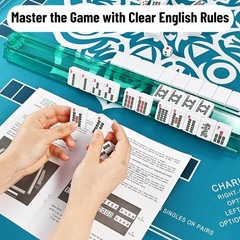 American Mahjong Set 166 White Tiles 4 Racks Pushers Red Carry Bag