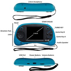 Handheld Game Player 16 Bit 220 HD Video Games 2.5 Inch Blue Headphones Age 3-10