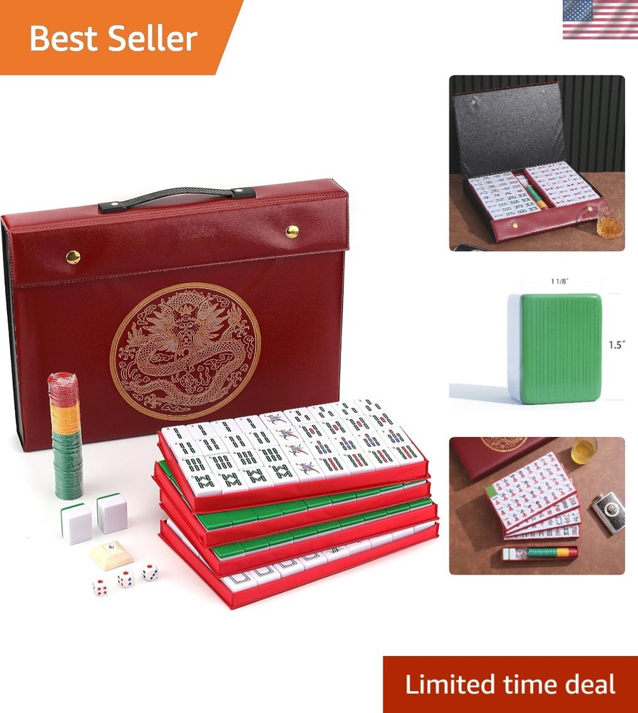 Complete Mahjongg Game Set with 146 Large Tiles, Travel Case & English Manual