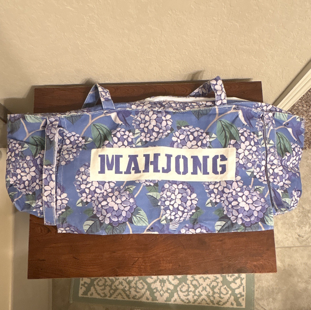 Mah Jong Mahjong Blue Floral Zippered Carrying Case Bag with Handles