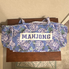 Mah Jong Mahjong Blue Floral Zippered Carrying Case Bag with Handles
