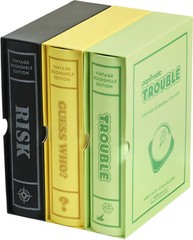 RISK, Trouble, and Guess Who? Vintage Board Game Linen Bookshelf Collection New