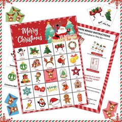 30 Players Christmas Bingo Game Cards for Adults and Kids Indoor Party Games USA