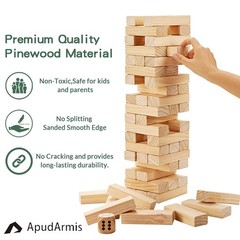 54 PCS Tumble Timber Set [Up to 3.2FT], Pine Wooden Tumble Tower Game with Di…