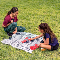3-In-1 Vintage Giant Checkers, Tic, Tac, Toe, with Reversible Mat, 24 Chips, Fam