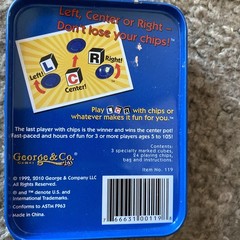 The Original LCR Left Center Right Dice Game Blue Tin NEW