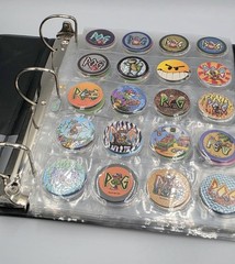 Vintage 1990s POGS Milk Caps Huge 174 Count Lot In Organized Sleeves And Binder