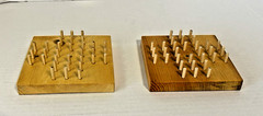 2 Vintage Handmade Wooden Peg Game Boards and 64 Wooden Pegs
