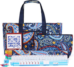 American Mahjong Tile Set with Navy Printed Carrying Bag, 166 Premium White Tile