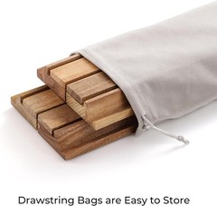 Wood Mahjong Racks,Set of 4 Tile Racks&Pushers, Complete with Storage Bag,Acacia