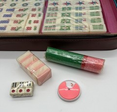Vintage Chinese MahJong Pink & White Layered Lucite Tiles 144 + 4 NEW/SEALED