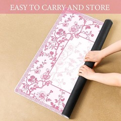 22 Inch Mini Chinoiserie Mahjong Mat for Travel Set Pink and White Floral Mahjon