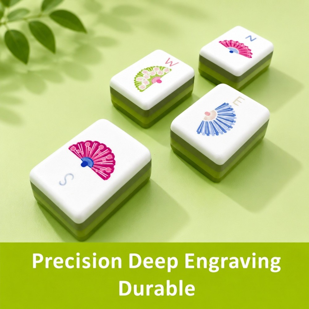 Fresh Green White Layer Mahjong Tiles Peacock Fan Joker Floral Print 160 Set