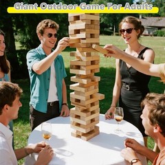 Giant Tumbling Tower Game – 57 Pcs Wooden Block Set, 4.2FT High Fun for All Ages