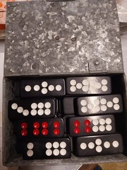 Dominoes Double Six Jumbo Set of 28 Black title w/White Dots (US Seller)