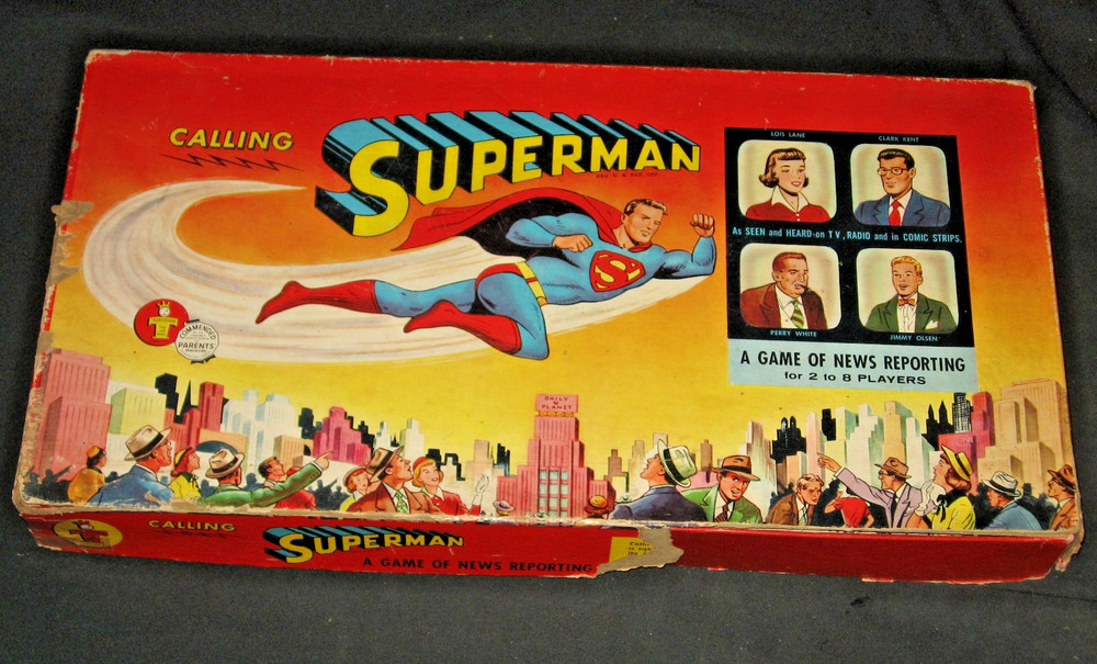 VINTAGE CALLING SUPERMAN NEWS REPORTING GAME 1954 TRANSOGRAM RARE AND COMPLETE
