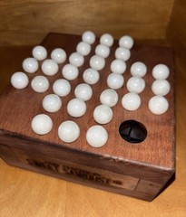Vintage Handmade Marble Solitaire Game Solid Wood Board White Glass Marbles