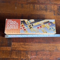 Vintage 1985 Action Industries Wooden Animal Dominoes Game Complete 28 pcs Box