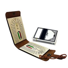 Traditional Cribbage Board Game Leather Storage Folding Classic Playing Cards