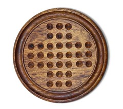 Vintage 9″ Round Wooden Marbles Solitaire Board