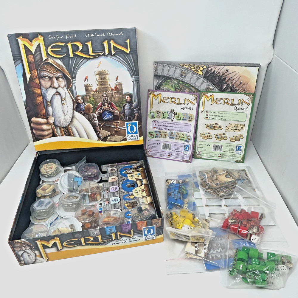 MERLIN + EXPANSIONS Queenie 1 & 2 board game Stefan Feld 2017 +organizers