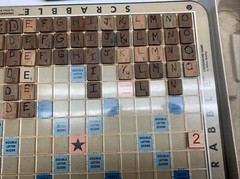 Scrabble Deluxe Edition Crossword Board Game Rotating Table- Incomplete Handmade