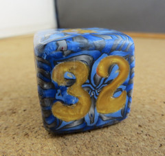 Jena’s Handmade Backgammon Doubling Cube Blue Gold Gray One of A Kind #268