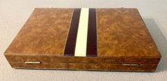 VTG Backgammon Briefcase Game Set Brown Faux Leather Racing Stripe Complete