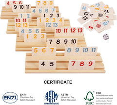 Large Number Rummy Tile Game Set 106 Tiles 4 Wooden Racks Travel Family Fun Play