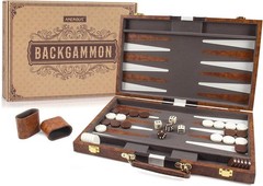 Backgammon Set, 15 Inches Classic Board Game with Leather Case, Folding Board…