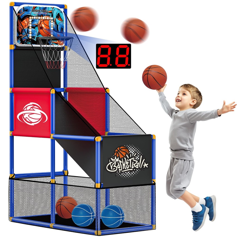 Kids Arcade Basketball Hoop with 4 Balls , Indoor Outdoor Single Shot Basketb…